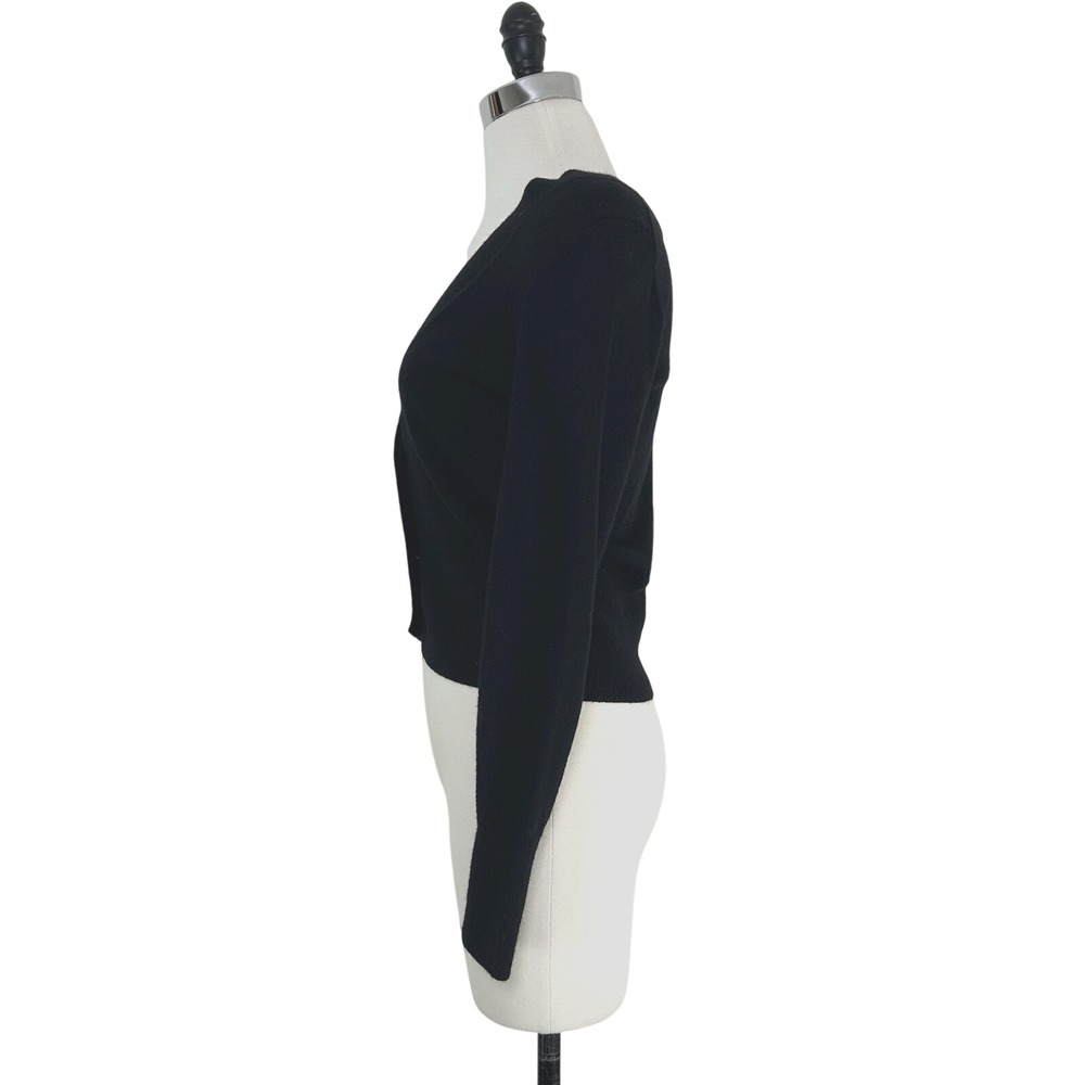 Banana Republic Short Cardigan Women's Medium Black Wool Crop Long Sleeve 00's - Picture 4 of 7